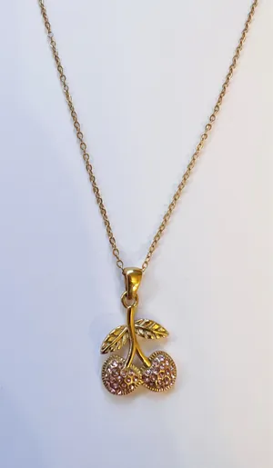 Cherry pink gold necklace thumbnail 1