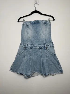 Zara Denim Strapless Mini Dress Size Medium thumbnail 1