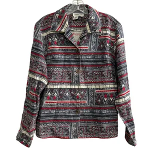 Coldwater Creek Geometric Print Button Front Jacket Women's Size‎ M Linen Blend thumbnail 1