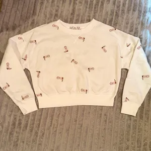 Pink Republic Women Cream Cowboy Boot Embroidered Cropped Crewneck Sweatshirt M thumbnail 2