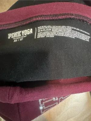 Vintage Black PINK Fold-Over Waistband Leggings - Black & Burgundy thumbnail 4