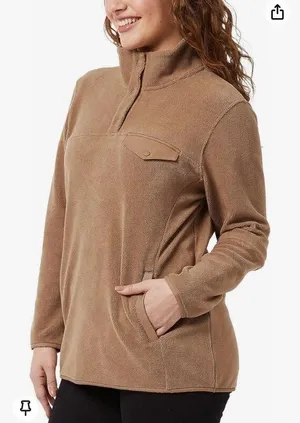 32 Degrees Heat Tan Brown Midweight Snap Arctic Fleece Pullover Large Comfy thumbnail 3