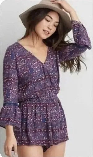 American Eagle long sleeve boho wrap top romper size medium thumbnail 1