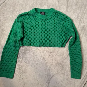 Green Open Knit Cropped Fishnet Sweater Size L See Through‎ Layering Festival thumbnail 6