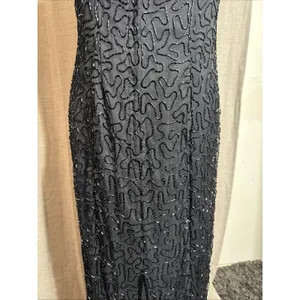 Vintage 90s Papell Boutique Black silk floral beaded sequin gown black tie Sz 14 thumbnail 12