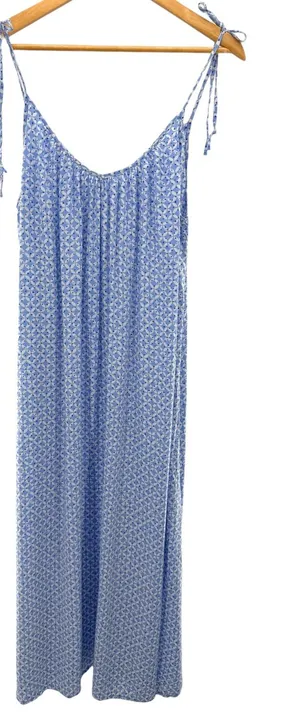 Summersalt Blue White Geometric‎ Tile Print Tie Shoulder Maxi Dress XS Cover Up thumbnail 1