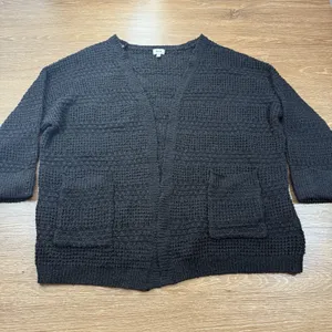 Buckle BKE Women's Black Open Front Cardigan Chunky Knit Pockets Size L Cozy Fall Style thumbnail 1