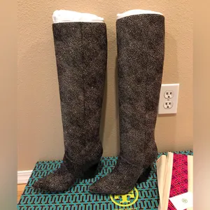 TORY BURCH LILA CALF HAIR KNEE HIGH BOOTS Cowboy Style Boots Black and White thumbnail 3