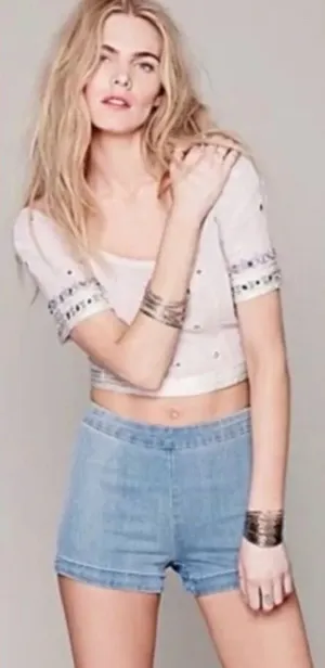 Free People High-Rise Side Zipper Sailor Pin-Up Girl Denim Jean Shorts Size 28‎ thumbnail 1