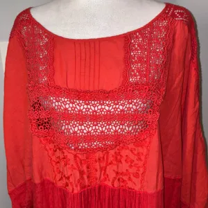 Free People Thinking of You Top Red Floral Lace‎ Trim Long Sleeve Bohemian thumbnail 5