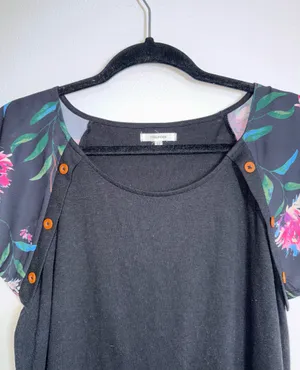 Maurices Floral Flutter Sleeve Top Black Multi Button Contrast thumbnail 2
