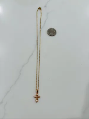 Gold plated Cross Pendant Necklace white inlay cute preppy religious Christian thumbnail 2