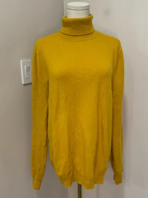 JOHN HENRIC Yellow Turtleneck 100% cashmere Sweater Large thumbnail 3