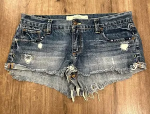 Y2K Abercrombie & Fitch Jean Shorts Blue Distressed Cut Off Womens 8 W29 thumbnail 1