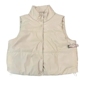 NWT No Boundaries Women's Ivory Faux Leather Puffer Button Front Vest‎ Size XXL thumbnail 1