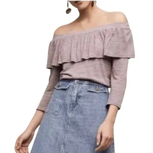 Anthropologie Dolan Charla Heather Off Shoulder Ruffled Neckline Top Med thumbnail 1