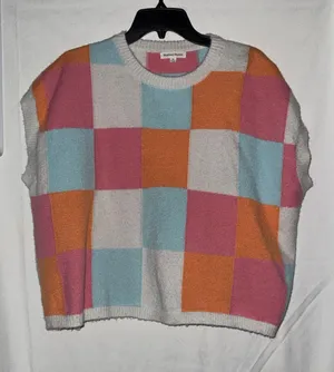 Nubury Custom Pastel Check Crewneck Sweater - Pink, Orange, Blue, Cream thumbnail 1