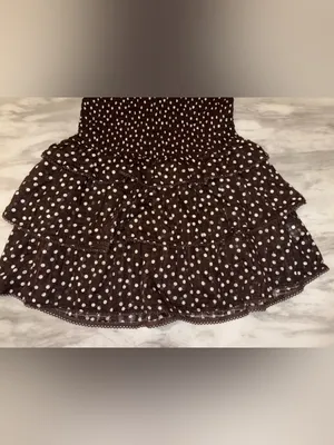 Wild Fable Brown White Polka Dot Strapless Smocked Tiered Mini Dress Medium NWT thumbnail 4