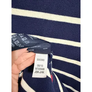 Nautical Preppy Tommy‎ Hilfiger Striped Boatneck Button Side Navy White Top S thumbnail 5