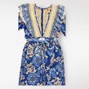 Farm Rio Full of Flowers Jumpsuit‎ Blue Crochet Lace Size M thumbnail 10