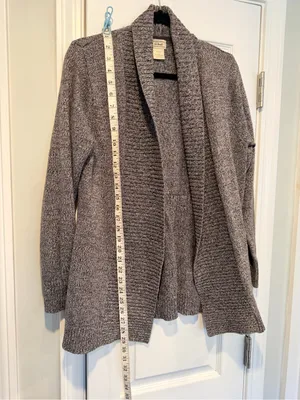 L.L. Bean Size S Gray Open Front Cotton Blend Ribbed Trim Cardigan Sweater thumbnail 7