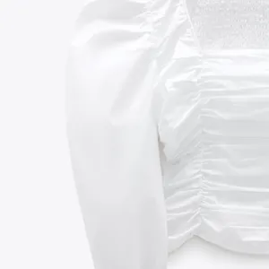 Zara White Poplin Ruched Smocked Balloon Sleeve Crop Top thumbnail 4
