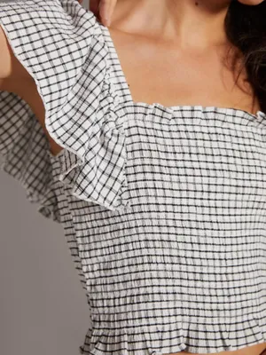 Maeve Anthropologie Gingham Smocked Top Summer Coastal Vacation Resortwear thumbnail 3