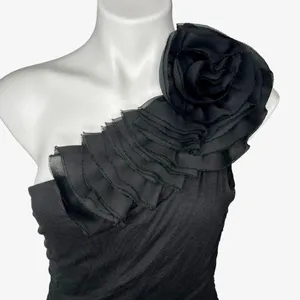 WYATT One Shoulder Rosette Bodycon Mini Dress Size M Black‎ Ruched Toga thumbnail 1