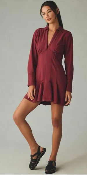 NWT ANTHROPOLOGIE Pilcro Crimson VNeck Seamed Mini Dress sz 8 thumbnail 1