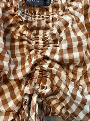 Indigo Rising brown white gingham plaid tie front ruffled crop top medium thumbnail 3