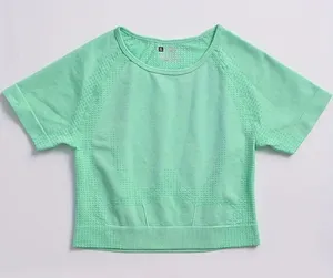 Women's Size Large Crew Neck Yoga Cropped Top Mint Green Short‎ Sleeve Stretchy thumbnail 1