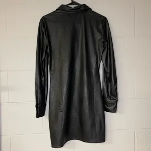 Vintage Havana Black Leather Ruched Shirt Dress Long Sleeve Women’s Size Small thumbnail 7