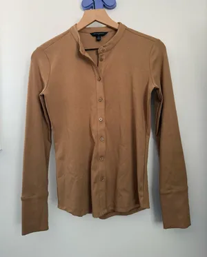 Banana Republic XS Camel Tan Crew Neck Fitted Cardigan Office Work Career thumbnail 1