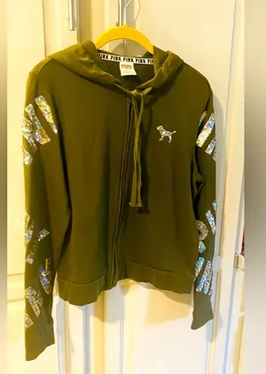 Pink: olive green sweater thumbnail 1