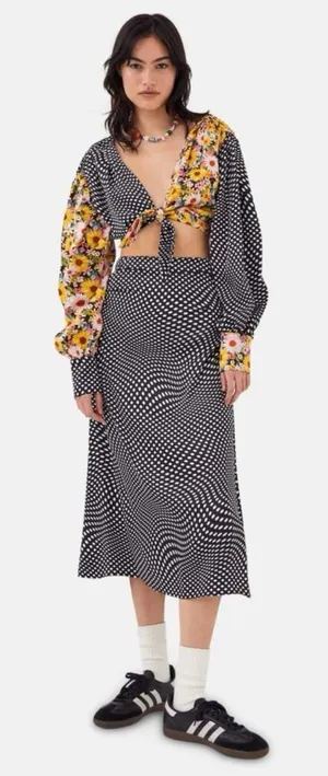 NWT For Love & Lemons Anya Crop Black‎ and White Polka Dot Top S $139 thumbnail 1