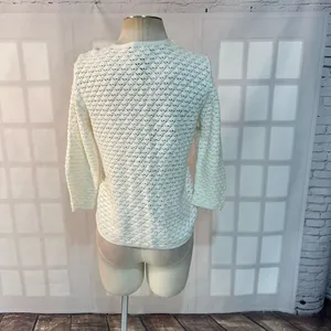 Lauren Ralph Lauren White Exclusive Hand Knit V-Neck Cardigan Petite Medium thumbnail 5
