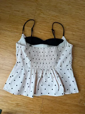Maeve Anthropologie Peekaboo Corset Polka Dot Peplum Tank Top M thumbnail 3