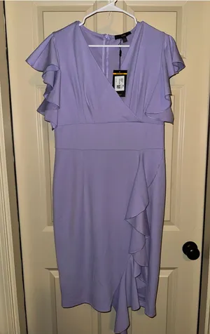 Lilac Ruffle Wrap-Front Midi Dress - Women thumbnail 1