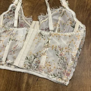 Y2K Mesh Floral Bustier Corset Crop Top Sz Medium thumbnail 7