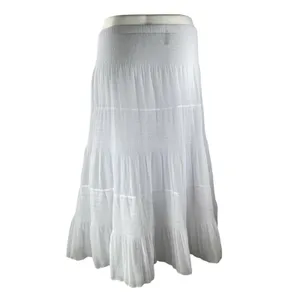 Nashalyly Women's White Elastic Waist Ruffled Tiered Maxi Flare A-Line Skirt XL thumbnail 4