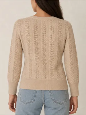 Alex Marie 100% Cashmere Pointelle Button Cardigan Cottagecore Beige M Soft Girl thumbnail 2