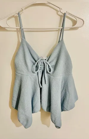 Powder Blue Women Medium Fairy Y2K Coquette Whimsical Babydoll Textured Cami Top thumbnail 1