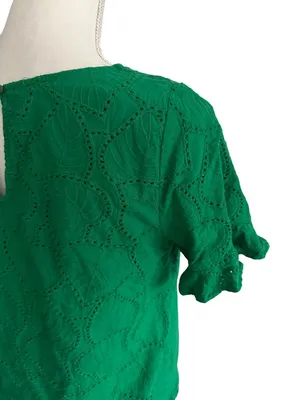 SKIES ARE BLUE Leaf Print Green Short Sleeve Top Size Small thumbnail 2