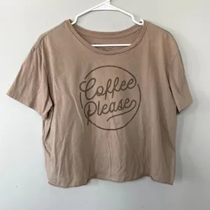 Coffee‎ Please brown tan cropped athleisure shirt casual comfortable size medium thumbnail 1
