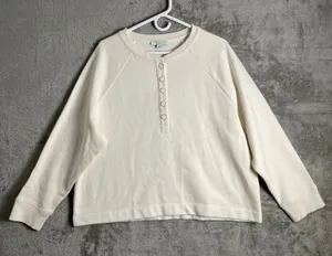 Ann Taylor Cream Sweatshirt Minimalist Cozy Lounge‎ Top Size XL Cotton Blend New thumbnail 1