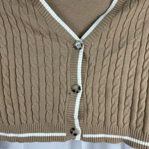 Love Tree Womens Large Cable Knit Cardigan Tan V-Neck Button-Up Sweater thumbnail 2
