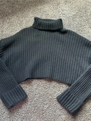 Adika Black Ribbed Cropped Turtleneck Sweater thumbnail 2
