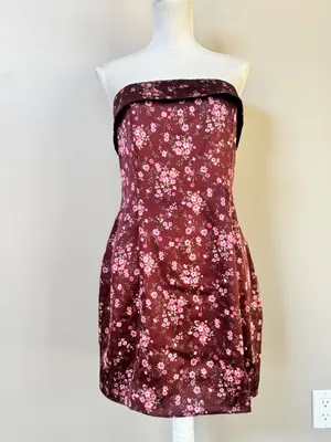 NWT Altar’d State Analissy Burgundy Satin Floral Strapless Mini Dress sz L Large thumbnail 3