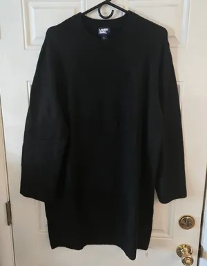 Lands’ End Sweater Dress Women L 12-14 Black Long Sleeve Crew Neck Midi NWOT thumbnail 1