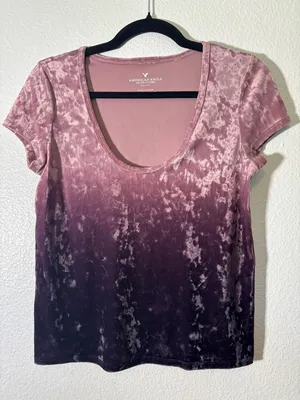 American Eagle Outfitters Size S Crushed Velvet Ombre Pink Purple Scoop Neck Top thumbnail 1